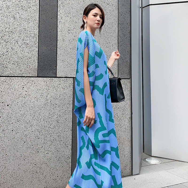 Spring Summer Sexy Diagonal Collar Casual Loose Printed Irregular Mid-Calf Dress for Women 210615Z