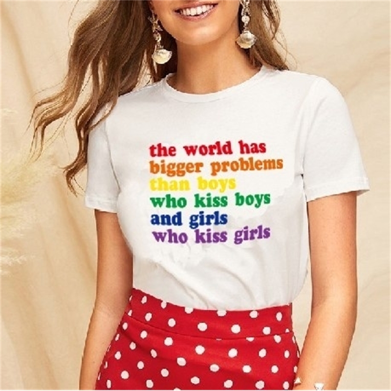 Kuakuayu HJN Rainbow T Shirt Women Tees The World Has Bigger Problems Than Boys Who Kiss Boys Girls T Shirt Graphic Tees T200614