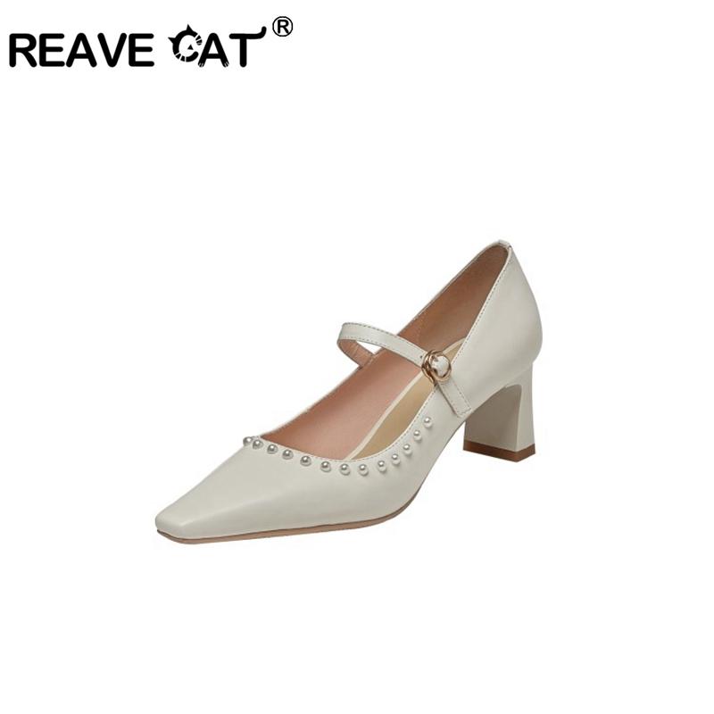 Dress Shoes REAVE CATGenuine Leather Square Toe High Heel Pearl Fairly Beauty Girl Dating Buckle Straps Women Pumps Size 34-43, Black
Dress Shoes REAVE CATGenuine Leather Square Toe High Heel Pearl Fairly Beauty Girl Dating Buckle Straps Women Pumps Size 34-43, Black