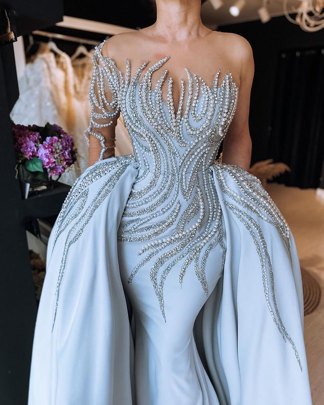 plus size arabic aso ebi mermaid luxurious sexy prom dresses pearls beaded satin evening formal party second reception gowns dress zj211
