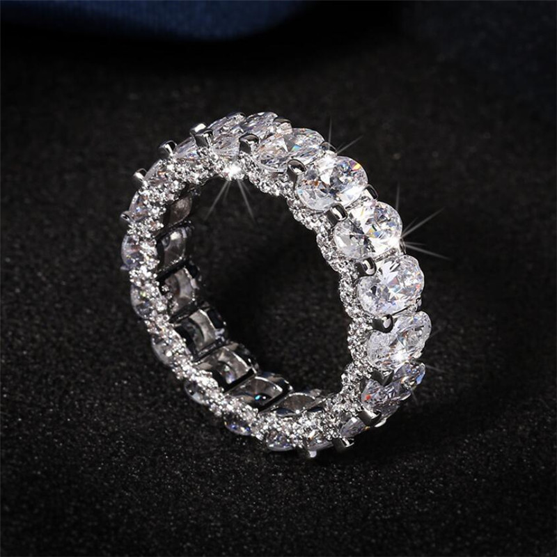 New Fashion Hip Hop Vintage Jewelry 925 Sterling Silver&Gold Fill Oval Cut White Topaz CZ Diamond Women Wedding Ring Gifts for Girl