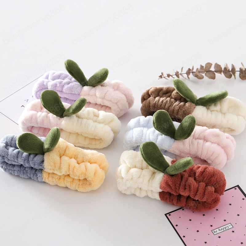 Coral Fleece Headband Grass Bud Hairband Elastic Hair Band Splicing Color Headwrap Turban Makeup Plush Hair Accessories