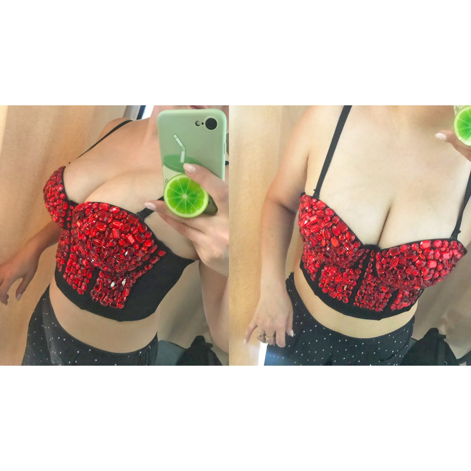 Women Sexy Rhinestone Crop Top Red Black Bustier Camis Rave Festival Night Club Party Corset Sleeveless Vest 210308