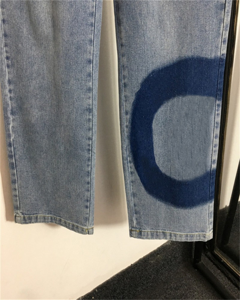 Women's Jeans With Big Letter Wide Leg Jeans Straight Casual Pant High Waist Label Wide-legged pants Female Tide