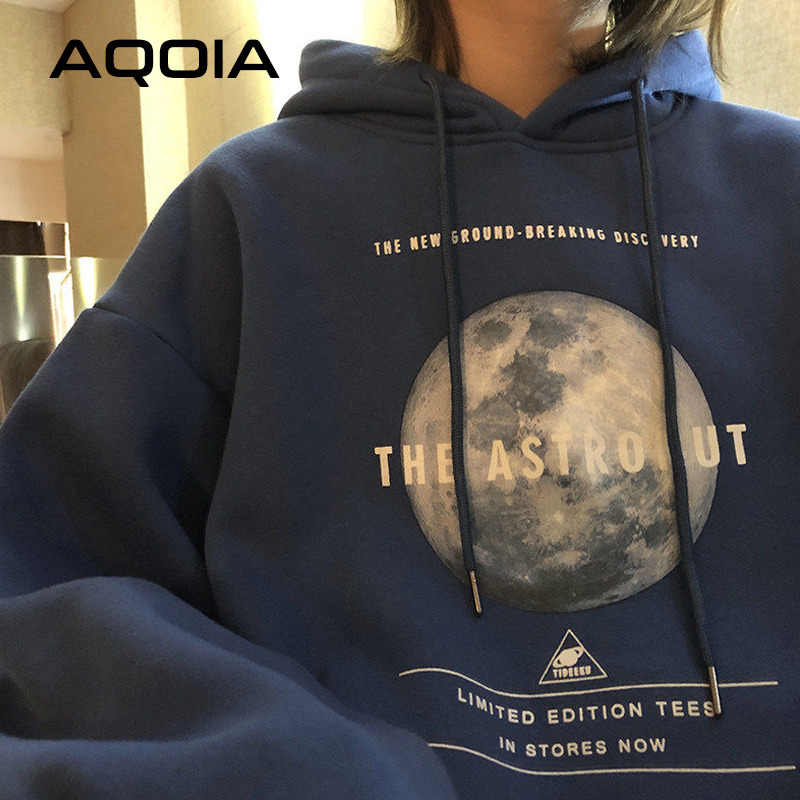 Streetwear Earth printing Loose womens Hoodies Sweatshirt oversize Women sweatshirt Autumn INS Fashion Female Hoodies 201102