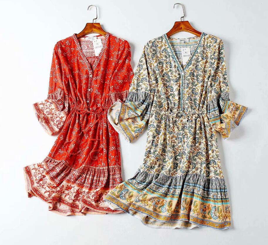 New Women Bohemian Open button V neck Location Floral Print Mini Dress Holiday Bow Tide Sashes Flare Cuff Short Dresses, Red
New Women Bohemian Open button V neck Location Floral Print Mini Dress Holiday Bow Tide Sashes Flare Cuff Short Dresses, Red