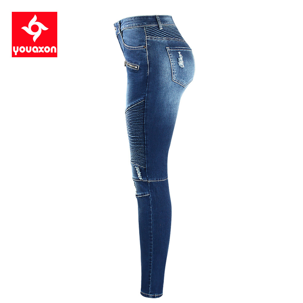 2077 Youaxon Women`s Motorcycle Biker Zip Mid High Waist Stretch Denim Skinny Pants Motor Jeans For Women 210222