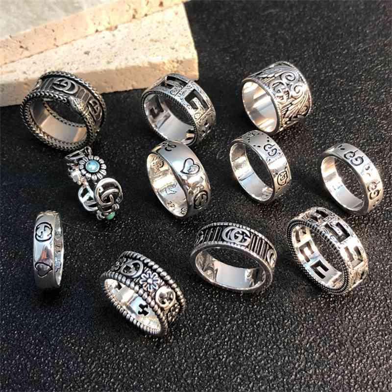 Gujia double G ring Thai silver classic flower daisy love fearless skull wide narrow version fashion men's and women's
Gujia double G ring Thai silver classic flower daisy love fearless skull wide narrow version fashion men's and women's