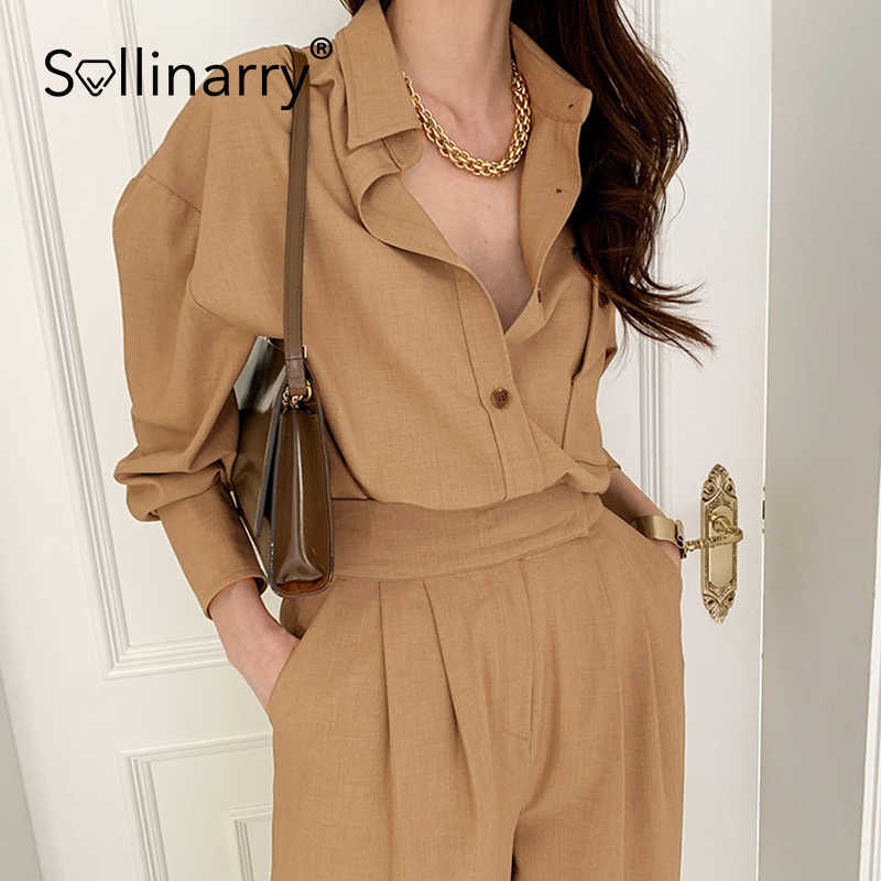 Sollinary Fashion women pants set Elegant long sleeves blouse and high waist wide-legged pants sale two piece sets lady 210709, Khaki
Sollinary Fashion women pants set Elegant long sleeves blouse and high waist wide-legged pants sale two piece sets lady 210709, Khaki