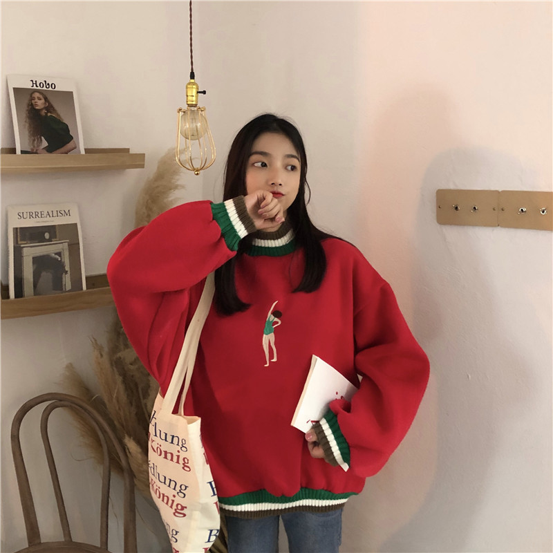 Sudadera Mujer Autumn Womens Kawaii Sweatshirts Hoodies Korean Harajuku Embroidery Fleece Long Sleeve Sweatshirt Female Top T200723