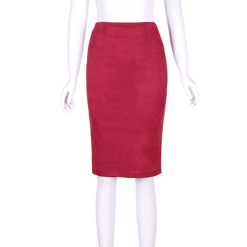 Sexy Multi Color Suede Midi Pencil Skirt Women Fashion Elastic High Waist Office Lady Bodycon Skirts Saias 210607