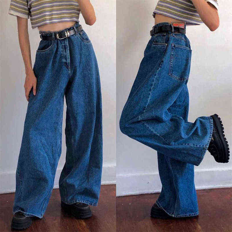 Korean Style Women Jeans Denim Boot Cut Wide Leg Jean Boots Fashion Loose Long Length Streetwear Female Pants Casual Solid Pants 211111