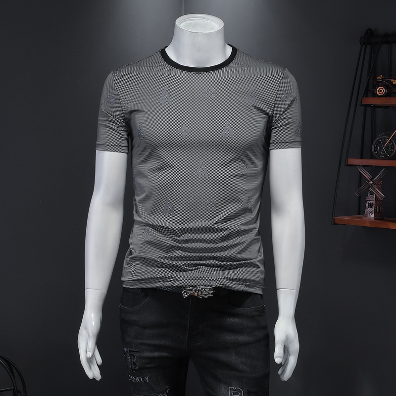 

2021 new mercerized cotton slim short-sleeved T-shirt men's round neck solid color half-sleeved bottoming trend ice silk shirt, Gray