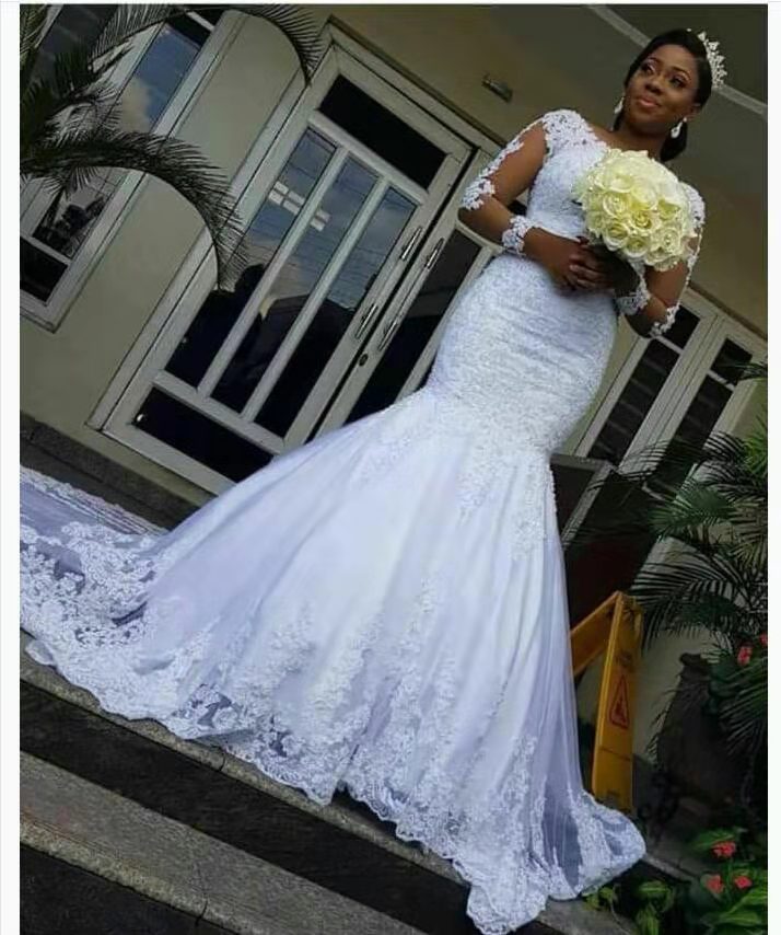 African Mermaid Wedding Dresses Lace Appliques Plus Size Wedding Dress Illusion Long Sleeves Bridal Gowns vestidos de novia, White
African Mermaid Wedding Dresses Lace Appliques Plus Size Wedding Dress Illusion Long Sleeves Bridal Gowns vestidos de novia, White