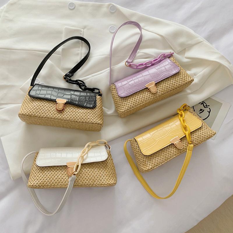 Classic Texture Fashion Women Straw Handbag Creative Design Chic Woven Knit Splicing PU Female Underarm Shoulder Bags, Black
Classic Texture Fashion Women Straw Handbag Creative Design Chic Woven Knit Splicing PU Female Underarm Shoulder Bags, Black