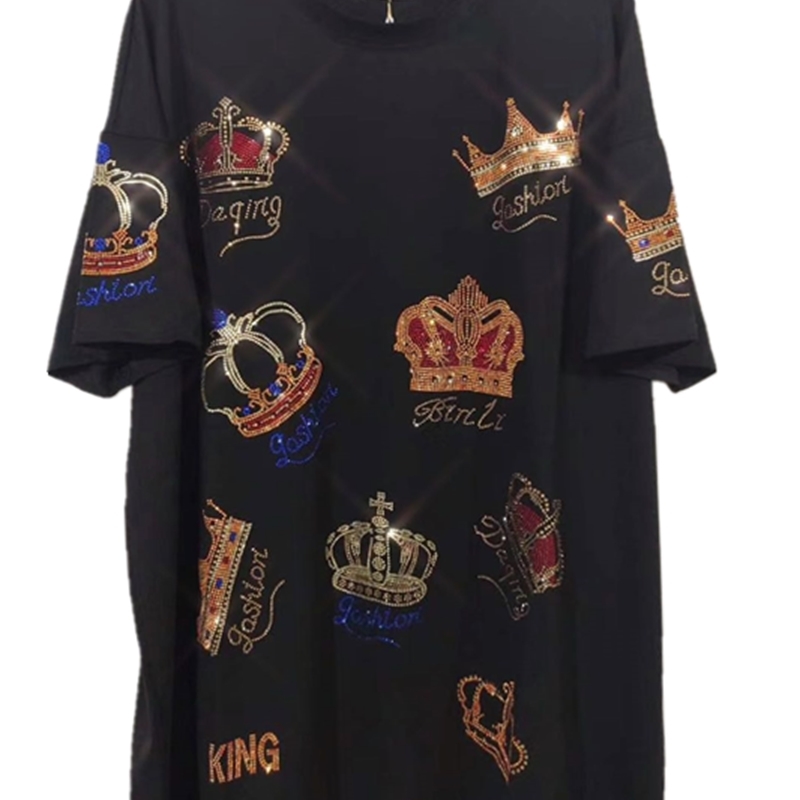 QING MO Plus Size Women Slim T Shirt Women Crown Printed T Shirt Female Summer Short Sleeve T Shirt ZQY3422 210306