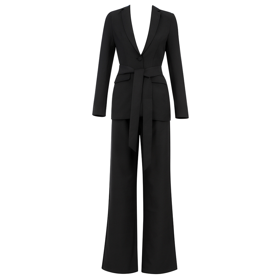 Ladies Work Pants Suit Ol 2-Piece Business Interview Uniform Smil Jacket And Wide Leg Office Sexy 210525
