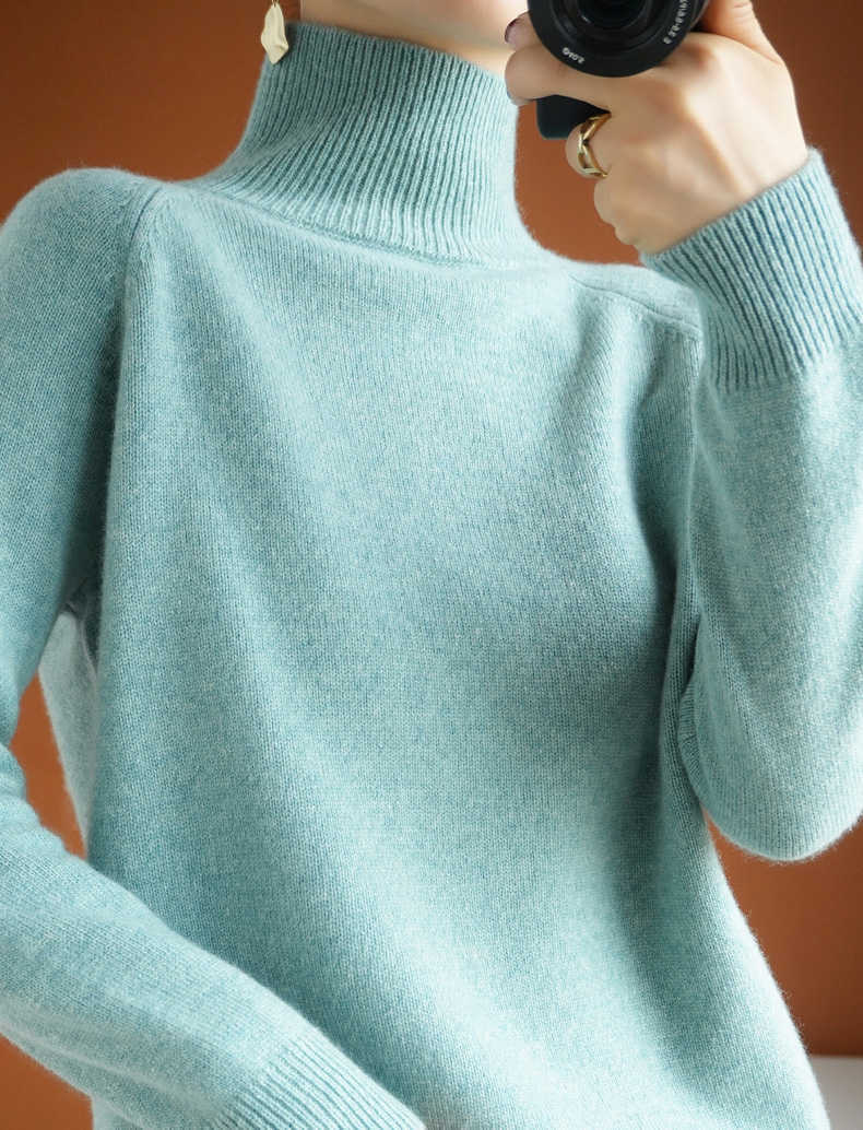 Sweater Women's Turtleneck Pullover Long Sleeved Raglan Solid Color Wool Tops Fall Winter Thick Knitted Bottoming Shirt 210918