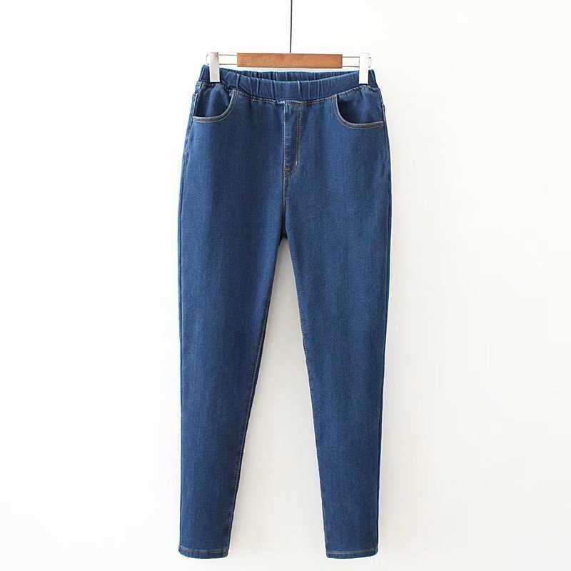 Women Winter Warm Jeans High Waist Elastic Belt Mom Plus Velvet Slim Skinny Pencil Pants Size 5XL 210922