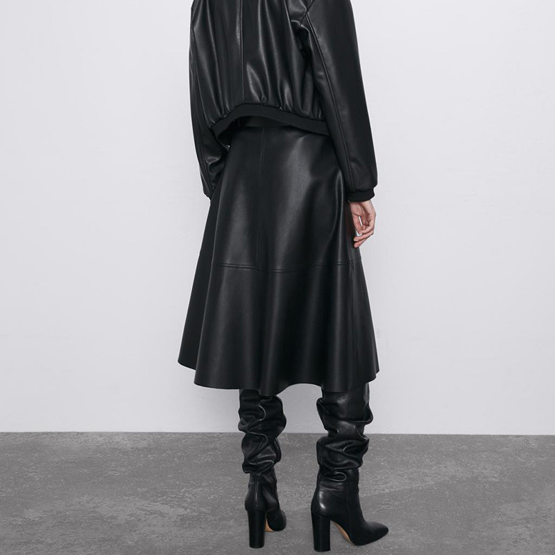 Neophil Vintage Women Leather Midi Skirts PU Faux Winter Warm Fashion Sashes A-Line High Waist Flare Belt Skirt Longa Saia S9730 210309