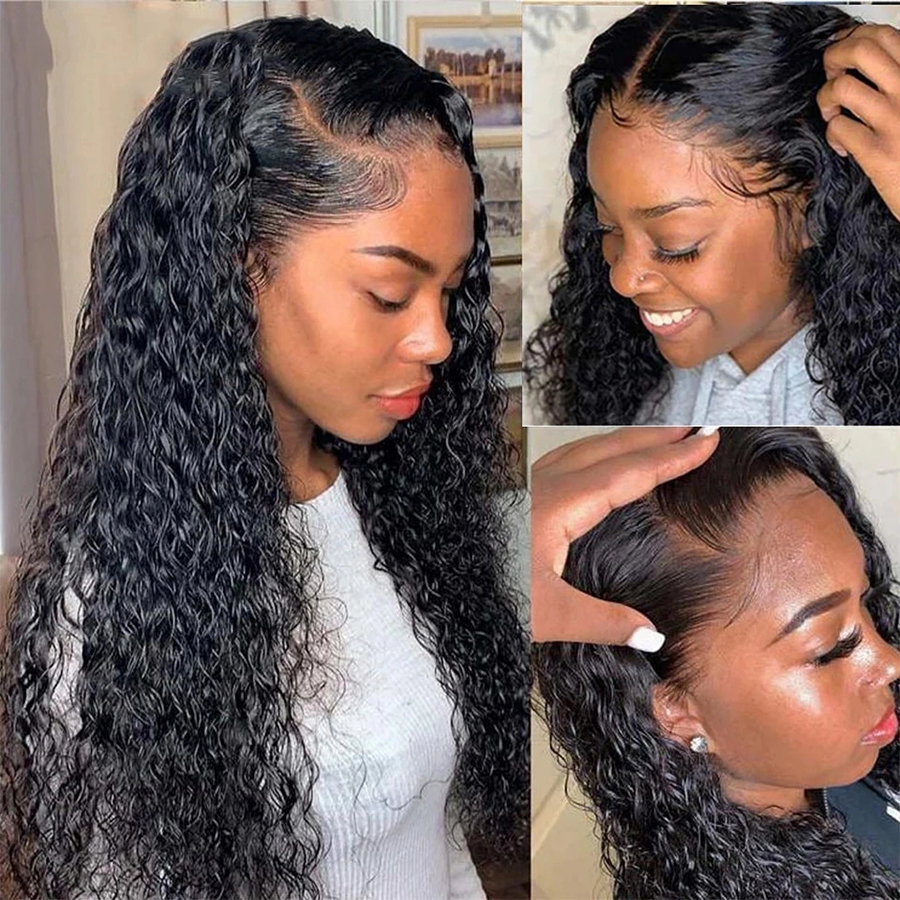 30inch Brazilian Water Wave Lace Frontal Wigs 250 Density 4X4 Lace closure Human Hair Wig Natural Color