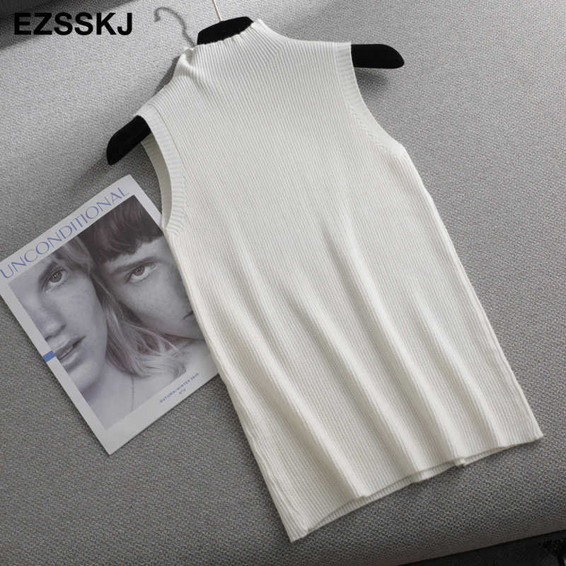 Autumn SPRING Solid elegant sleeveless Sweater Pullovers Women turtleneck fashion female basic knit Jumpers top 211018