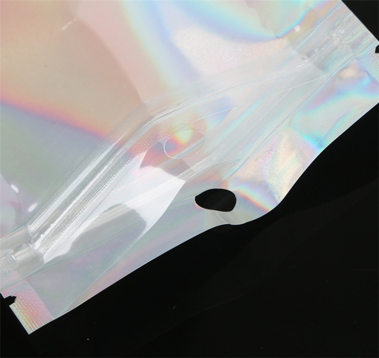 100pcs Hologram Aluminum Foil Zip Lock Laser Bags Resealable Clear Window Jewelry Trinkets Nail Stickers Eyelashes Beads Snack Coffee Tea Hologaphic P