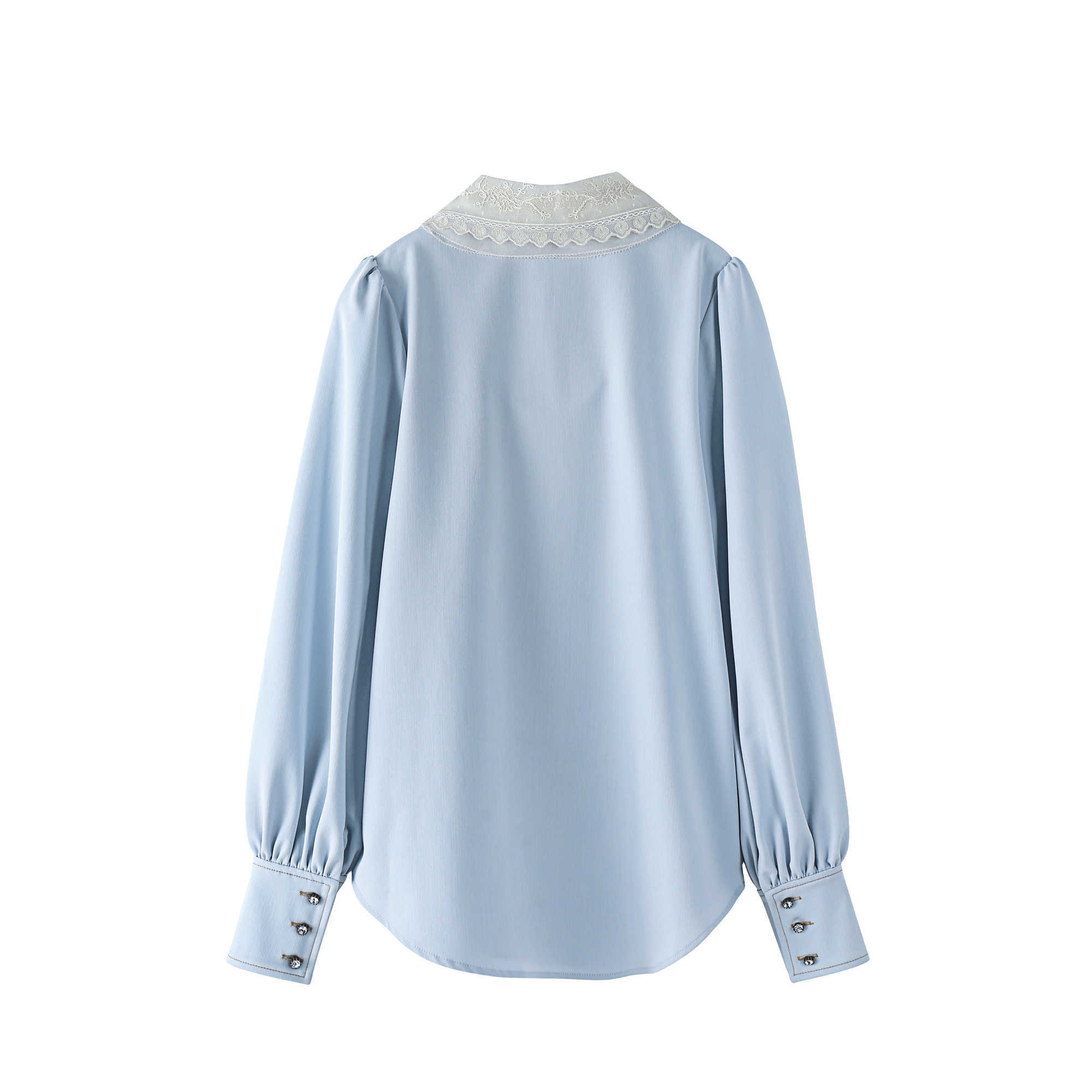 Spring Summer Peter Pan Collar Bow Lace Full Thin Casual Shirt Top Women 210615