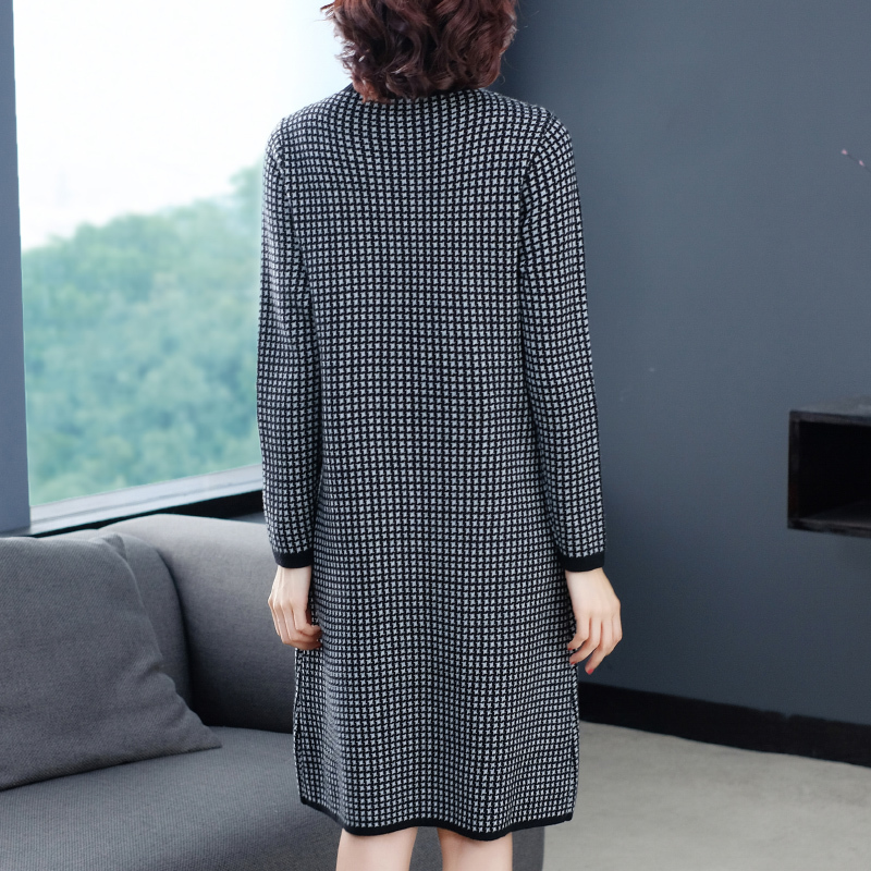 Winter Vintage Casual Plaid Midi Cashmere Sweater Dress Autumn 3XL Plus Size Long Sleeve Elegant Bodycon Women's Turtleneck 210218