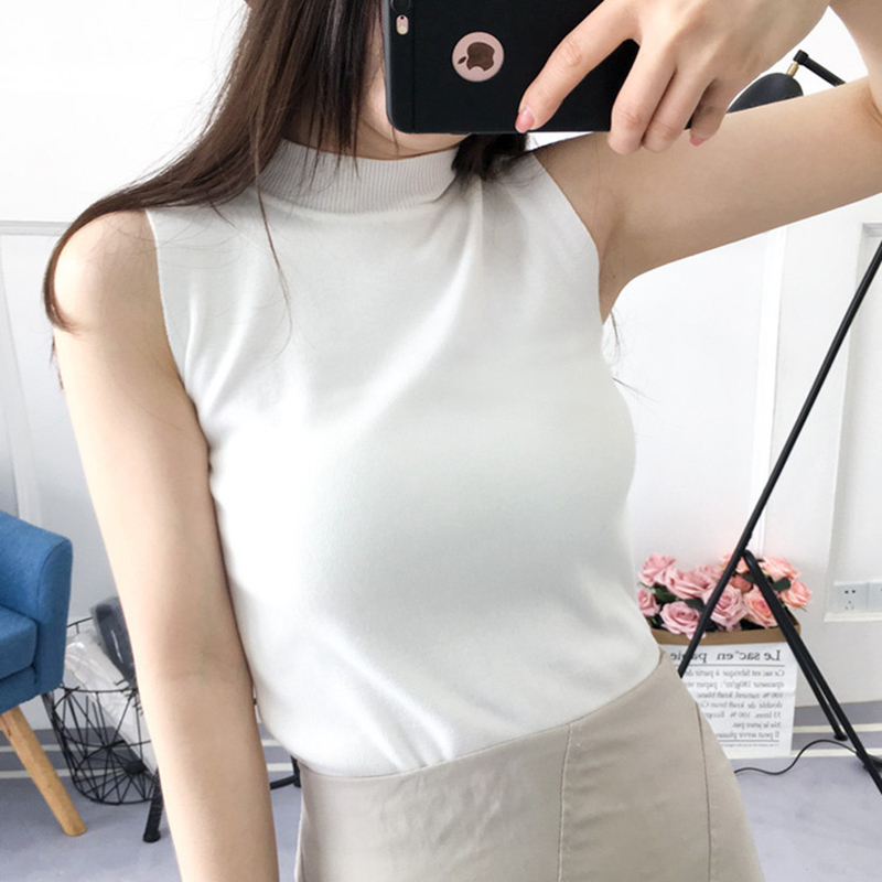 Spring Knitted Top Tees Women O-Neck Sleeveless Fitness Slim Tee Shirt Femme Ladies Knitting Pullover Tshirt Knitwear 210306