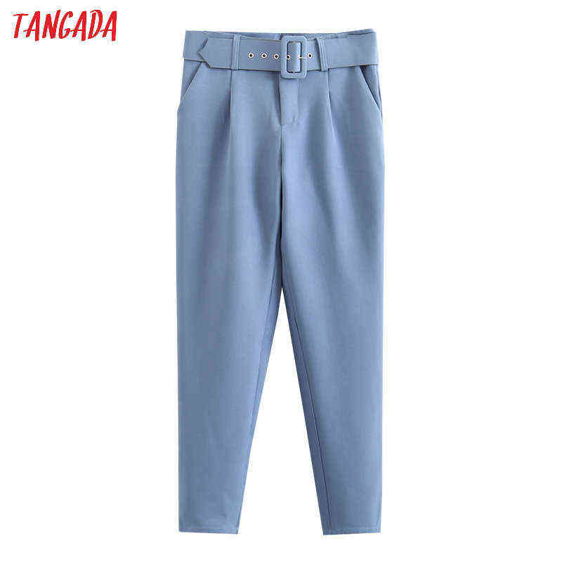 High Waist Sash Pockets Office Lady Suit Pants - Black