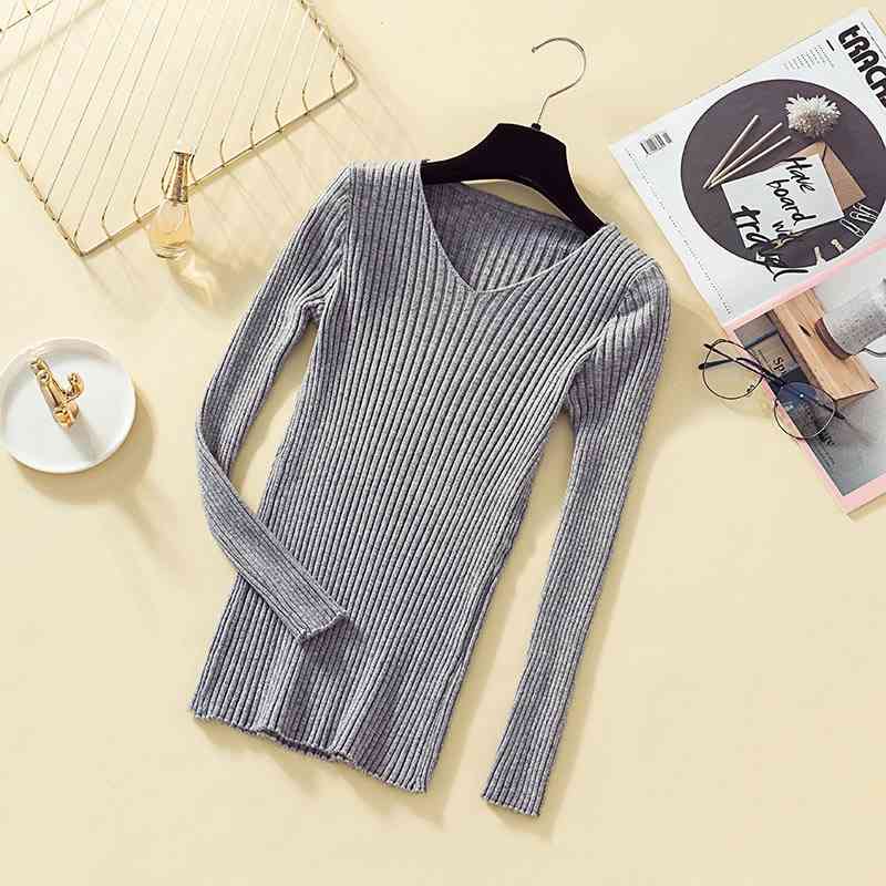 Pullover Knit Sweater Women Winter Clothes Women Jumper V Neck Soft Rib Knitted Winter Tops Knitwear Pull Femme Sweaters 210810wtt