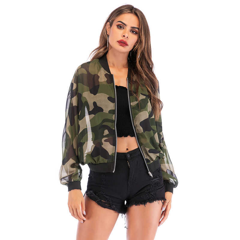 PGSD Spring Summer Long sleeve zipper Sunscreen jacket Women clothes Casual holiday Loose camouflage thin coat female 211014