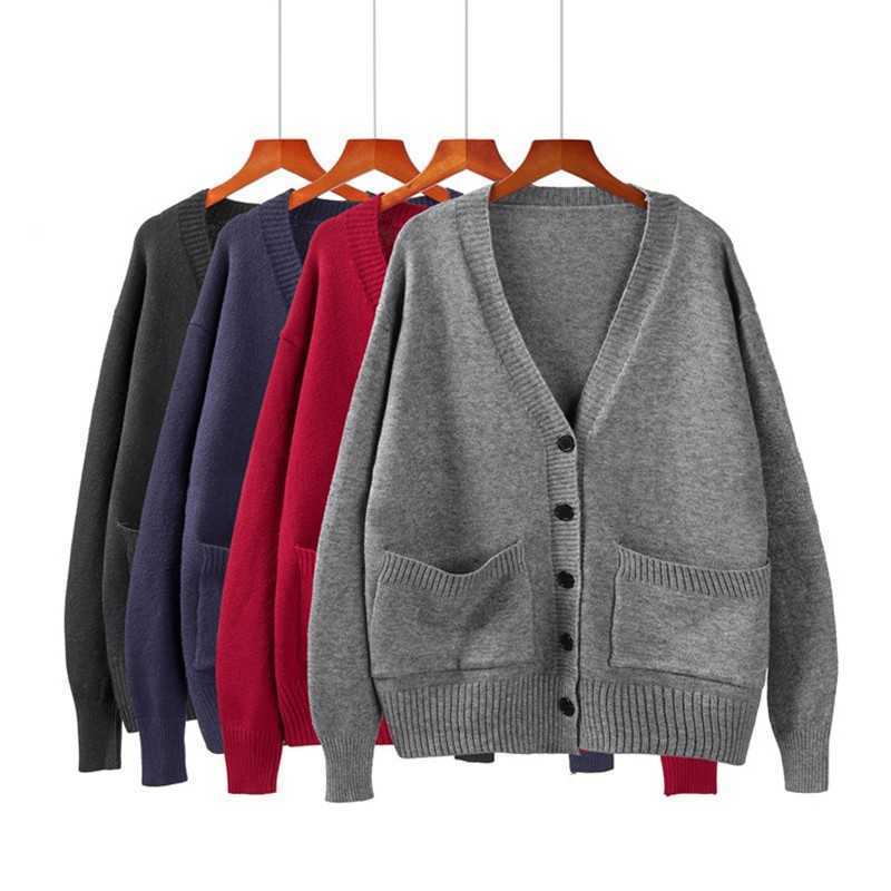 Yedinas Solid Knitted Cardigan Women Autumn Winter Long Sleeve Basic V Neck Cashmere Sweater Mujer Korean 210527