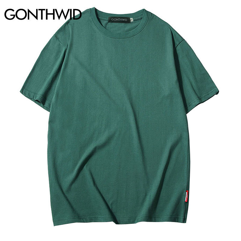 GONTHWID Casual Cotton Solid Tshirts Men Women Hip Hop Crewneck Short Sleeve Blank Streetwear Tops Tees Summer Male T Shirts 3XL 210225