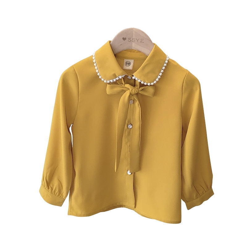 Girls Fashion Chiffon Blouse Shirt Long Sleeve Autumn Spring Tops Children Outfits Solid Shirt for Kids Girl Casual Clothing3-7y 210306