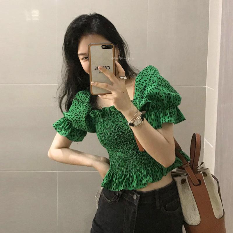 Women's Blouses & Shirts Sexy Vintage Elastic High Waist Square Neck Green Leopard Blouse Women Summer Puff Short Sleeve Crop Tops Fashion C, White 
Women's Blouses & Shirts Sexy Vintage Elastic High Waist Square Neck Green Leopard Blouse Women Summer Puff Short Sleeve Crop Tops Fashion C, White