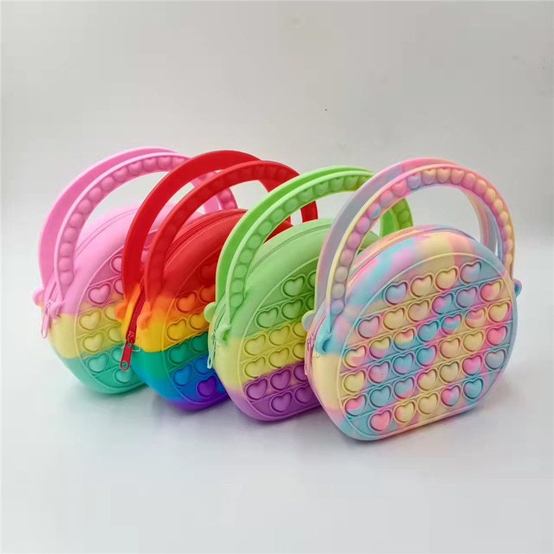 Children Stress Relief Bag Coin Purse Simple Dimple Heart Shape Push Bubble Antistress Decompression Bags Pop Handbag 0777