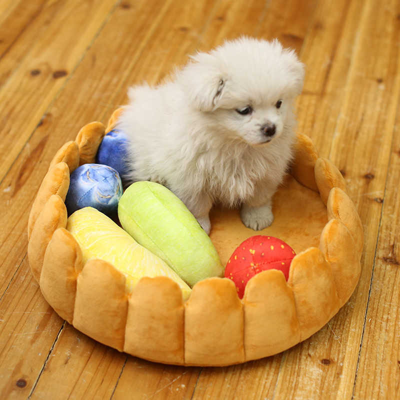 Fruit Tart Dog Cat Bed Cotton Cake Shaped Pet Bed For Cats Funny Cute Kitten Washable Sleep Cave Nest Winter Warm Cozy Cushion 210713