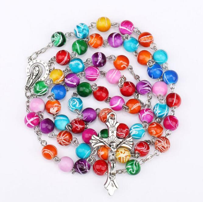 Colorful Polymer Clay Bead Rosary Pendant Necklace Alloy Cross Virgin Mary Centrepieces Christian Catholic Religious Jewelry -P, Silver
Colorful Polymer Clay Bead Rosary Pendant Necklace Alloy Cross Virgin Mary Centrepieces Christian Catholic Religious Jewelry -P, Silver