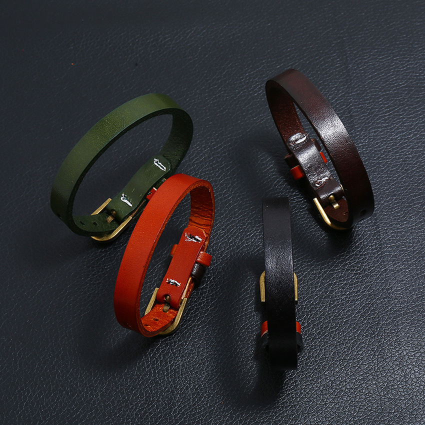 Pin Buckle Belt Bracelets Bangle Cuff Retro Simple Leather Bracelet for Women Men Punk Rock Fashion Jewelry Black Brown Will and Sandy