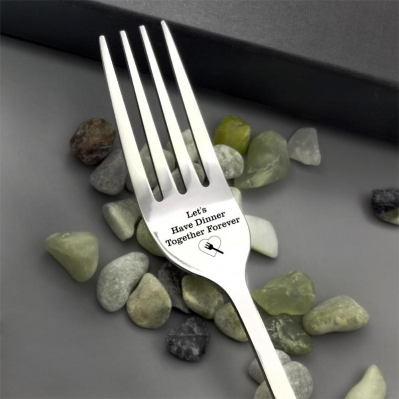 Silver Fork With Sweet Word Family and Friends Tableware Gift Festival Gift Home Kitchen Fork Dinnerware Accessories