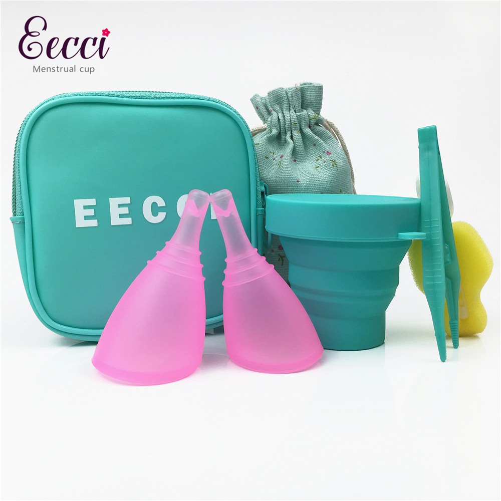 Coupe menstruelle EECCI Réutilisable Tampon et Pad Alternative - Flux lourds - Grand - Silicone de qualité médicale de marque USA