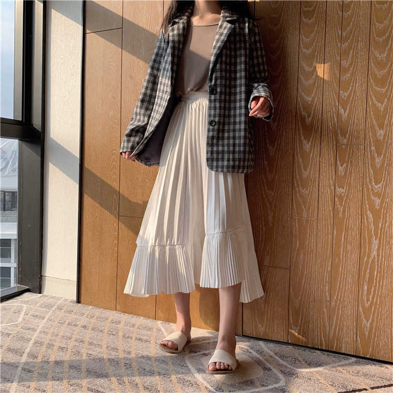 Students School Irregular Pleated Skirt for Women Summer Black White Harajuku Chic Sweet Skirts Female High Waist Long Skirts 210619wtt