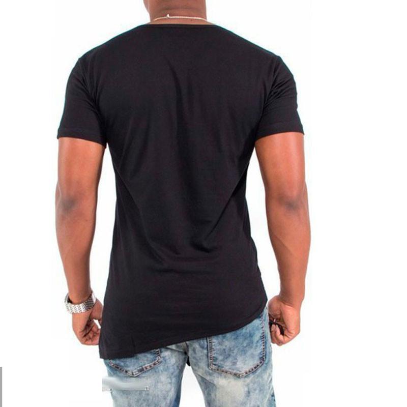 IceLion 2021 Summer T Shirt Men Irregular Hem Short Sleeve T-shirt Fashion Button Collar Hip Hop Streetwear Tops Slim Fit Tshirt 210225