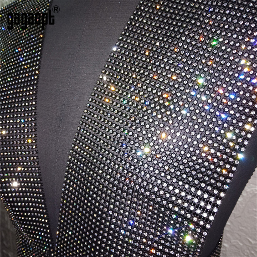 Gagaopt Bling Rhinestone Tank Top Sexy Deep V Neck See Through Patchwork Hollow Out Crop Top Party Night Club Lady Hot Tank Tops 210308