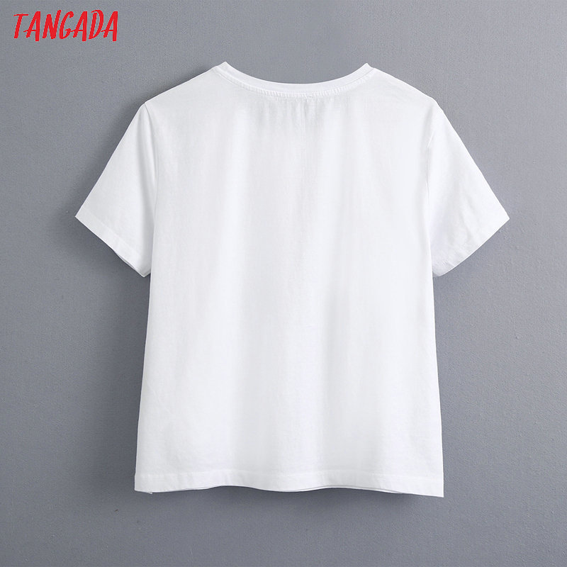 Tangada women bow tie decorate cotton T shirt short sleeve O neck tees ladies casual tee shirt top BE570 T200512