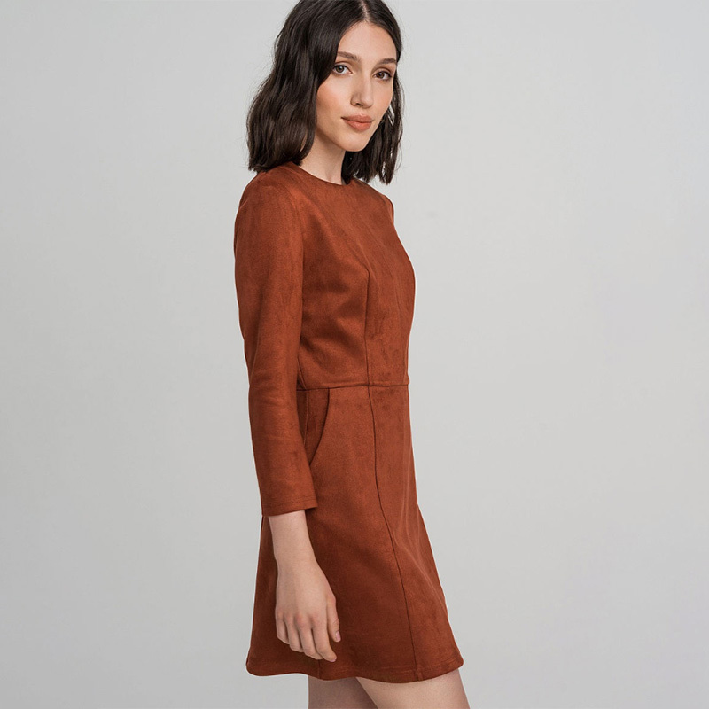 Women Pockets a Line Party Dress Ladies Seven Sleeve o Neck Solid Elegant Office Work Female Fashion Winter Dress Vintage 201008