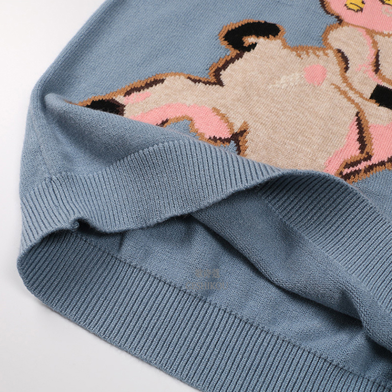 2021 New Runway Jacquard Knitted Pullover Blue Cute Pig Pattern Sweet Fashion Jumper C-075 210218