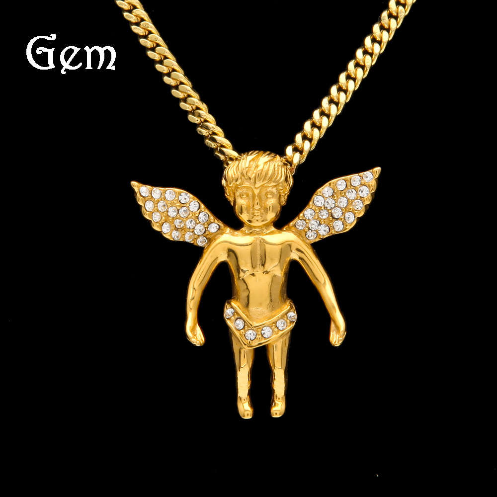Hip hop rock Necklace little boy diamond Angel stainless steel pendant fashion goods
Hip hop rock Necklace little boy diamond Angel stainless steel pendant fashion goods
